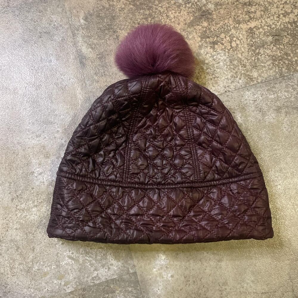 ugg australia purple quilted beanie with pom pom